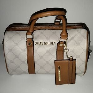 Steve Madden Beige Crossbody Satchel with Brown Trim